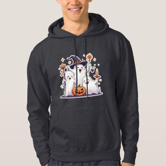 Veste À Capuche Kawaii Ghosts Halloween Hoodie- Grey Sweatshirt (Devant)