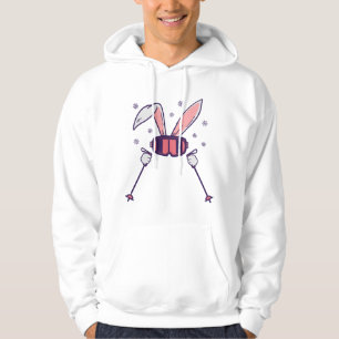 Veste À Capuche Lapin de ski avec bâtons de ski et lunettes de ski