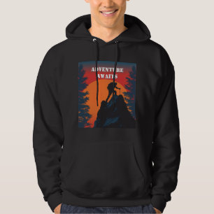Veste À Capuche L'aventure Attend Silhouette de Montagne Coucher d