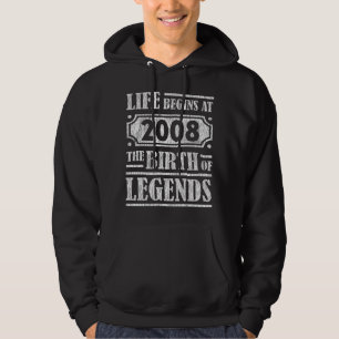 Veste À Capuche Légendaire Né en 2008 Cadeau d'anniversaire Rétro 