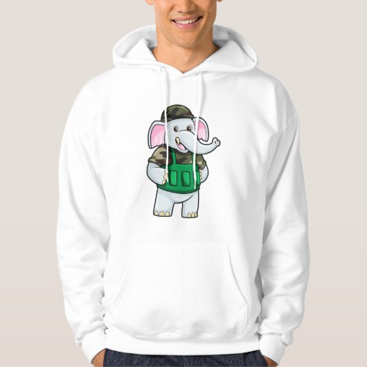 Veste À Capuche L'éléphant comme soldat avec uniforme et casque (Devant)