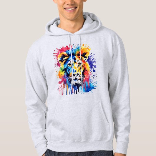 Veste À Capuche Lion coloré drôle d'aquarelle (Devant)