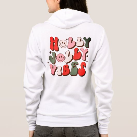Veste À Capuche Logo Retro Noël Holly Jolly Vibes Vacances (Dos)