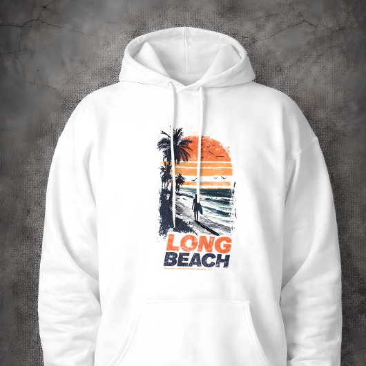Veste À Capuche Long Beach California Retro Sunset Palm Tree Beach