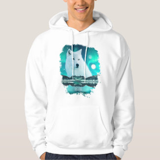 Veste À Capuche Loup arctique et nuit magique avec aurores boréale
