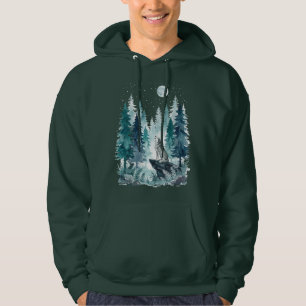 Veste À Capuche Loup hurlant Forêt au clair de lune