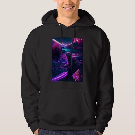 Veste À Capuche Loutre de mer cool synthwave Loutre errante (Devant)