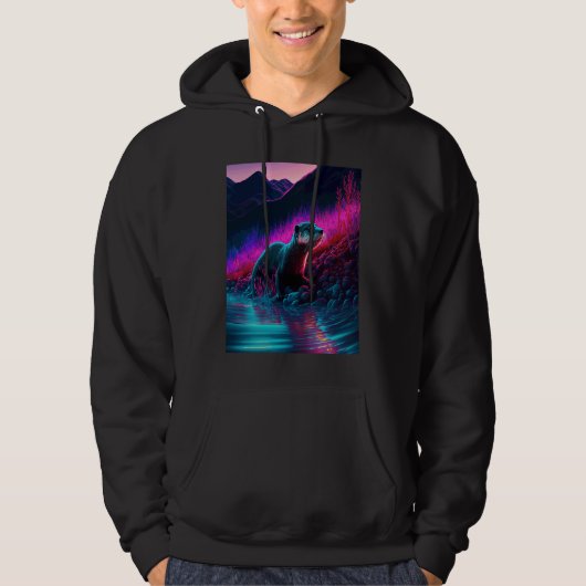 Veste À Capuche Loutre de mer cool synthwave Loutre errante 1 (Devant)
