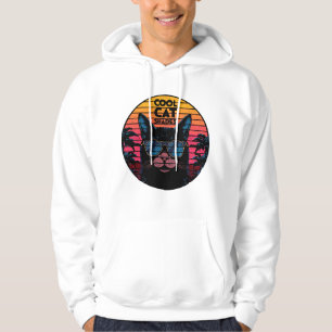Veste À Capuche Lunettes de chat cool Art Sunset Synthwave Vintage