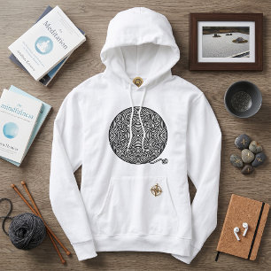 Veste À Capuche Mandala de boule de fil noir et blanc