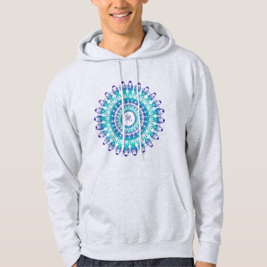 Veste À Capuche Mandala turquoise ethnique. monogramme (Devant)