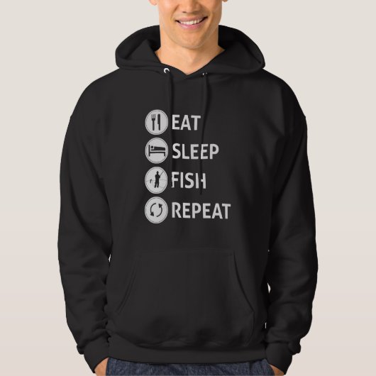 Veste À Capuche Manger Dormir Pêcher Répéter Citation (Devant)