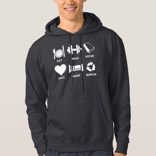 Veste À Capuche Mangez, exercez-vous, étudiez, aimez, dormez, (Devant)
