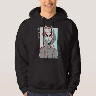 Veste À Capuche Masque de renard Kitsune Vaporwave Glitch style ja