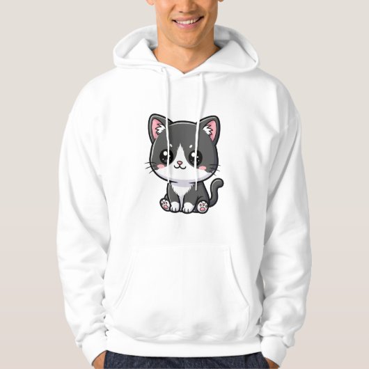Veste À Capuche Mignon Chat Chibi Noir Blanc (Devant)