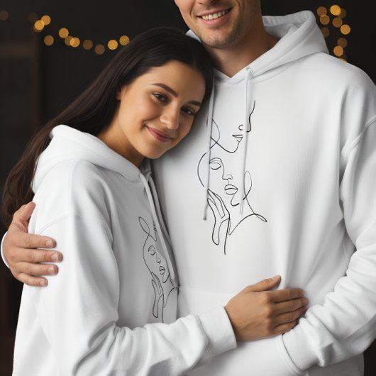 Veste À Capuche Minimalist Romantic Line Art Couple Hoodie