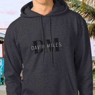 Veste À Capuche Moderne Gris foncé & Noms et monogrammes modifiabl