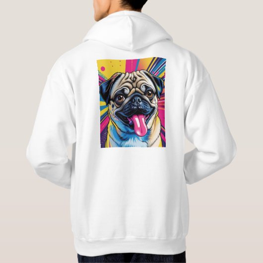 Veste À Capuche Moletom com desenho de pug em pop art 01 (Dos)