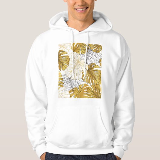 Veste À Capuche Monstera Feuilles : Blanc doré (Devant)