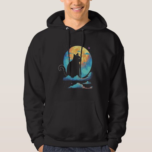 Veste À Capuche Motifs de chat Chat avec lune Chat spatial Graphiq (Devant)