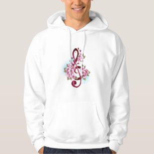 Veste À Capuche Musical treble clef notes with sakura flowers