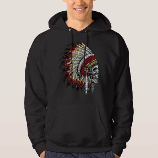 Veste À Capuche Native American Indian Chief Skull Motorcycle Head (Devant)