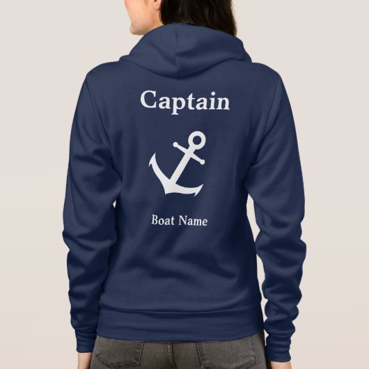 Veste À Capuche Nautical Dark Blue and White Captain & Boat Name (Dos)