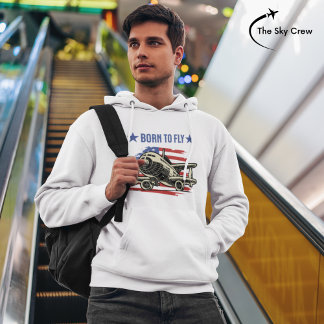 Veste À Capuche Né pour avion Vintage USA Flag Aviation