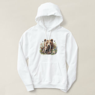 Veste À Capuche Ours Brown avec des oursons dans une prairie flora