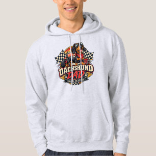 Veste À Capuche Papa Teckel en Course Drapeau à Damier Teckel Long
