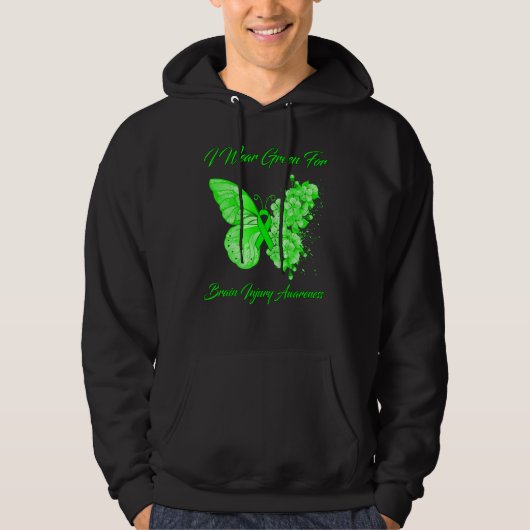 Veste À Capuche Papillon Je Porte Vert Pour Sensibiliser Aux Bless (Devant)