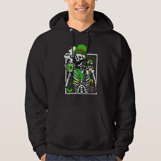 Veste À Capuche Patrick's Day Skeleton Shamrock Skull Drinking Cof (Devant)