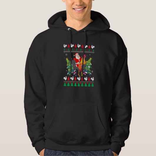 Veste À Capuche Père Noël à cheval sur un poulet de Noël Pull Ugly (Devant)
