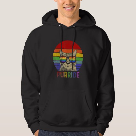 Veste À Capuche Pride Cat Purride Gay LGBTQ Rainbow Flag Retro Sty (Devant)