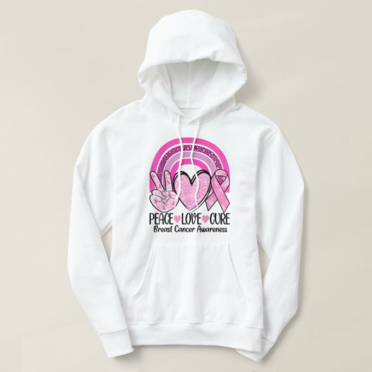 Veste À Capuche Rainbow Peace Love Cure Rose Ribbon Cancer du sein (Design devant)