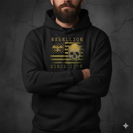 Veste À Capuche Rebellion 1776 American Flag Skull Black Hoodie