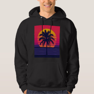 Veste À Capuche Rétro Art Synthwave Palmier Coucher de Soleil 80s