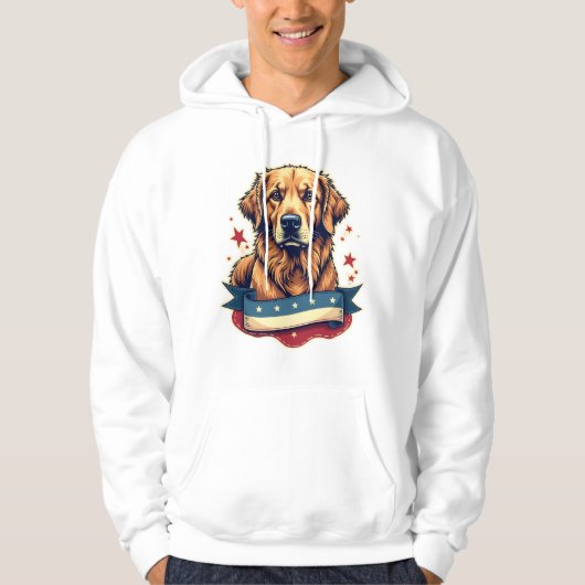 Veste À Capuche Retro Patriotic Golden Retriever Engraving Tee 4 (Devant)