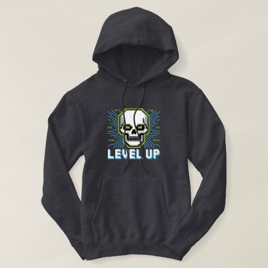 Veste À Capuche Retro Pixel Level Up Gamer Skull Hoodie (Design devant)