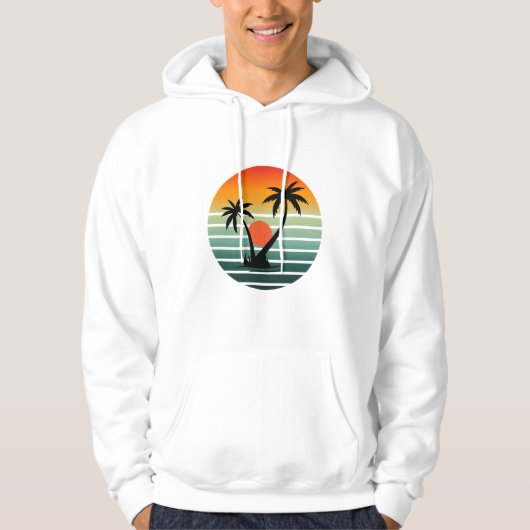 Veste À Capuche Retro Tropical Sunset with Palm Trees (Devant)