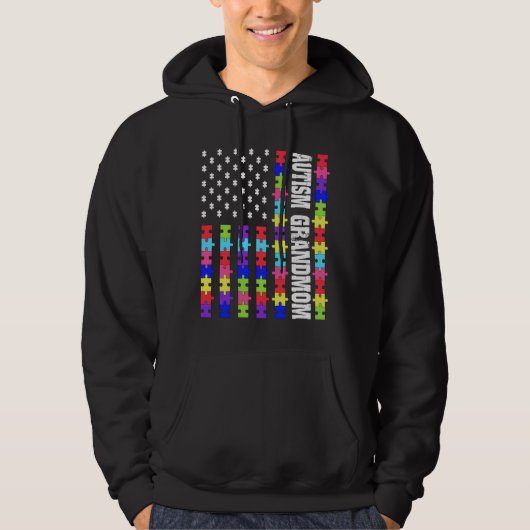 Veste À Capuche Retro Usa Drapeau Autisme Grand-Mère Puzzle Autist (Devant)
