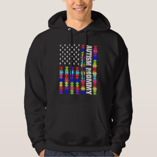 Veste À Capuche Retro Usa Drapeau Autisme Mommy Puzzle Autistique