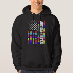 Veste À Capuche Retro Usa Drapeau Autisme Soeur Puzzle Autistique 