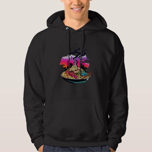 Veste À Capuche Riz cantonais Synthwave des années 80 avec une est (Devant)