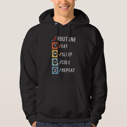Veste À Capuche Routine Manger Dormir Code Répéter Codeur Logiciel (Devant)