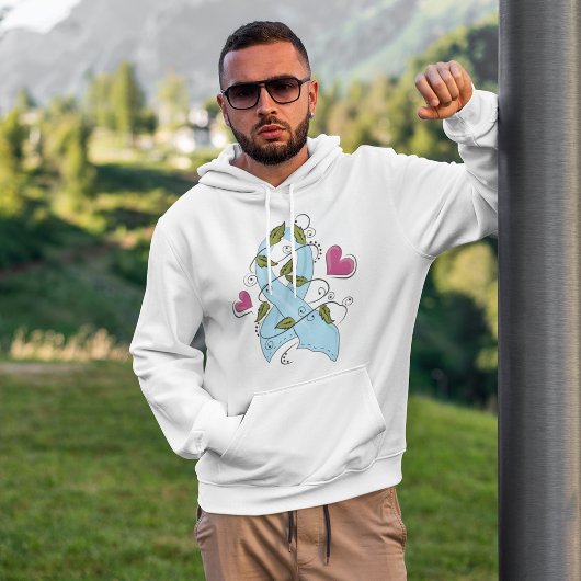 Veste À Capuche Ruban de sensibilisation bleu clair, soutien et es