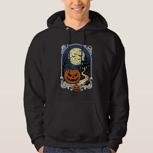 Veste À Capuche Scène de citrouille hantée Art vectoriel Halloween (Devant)