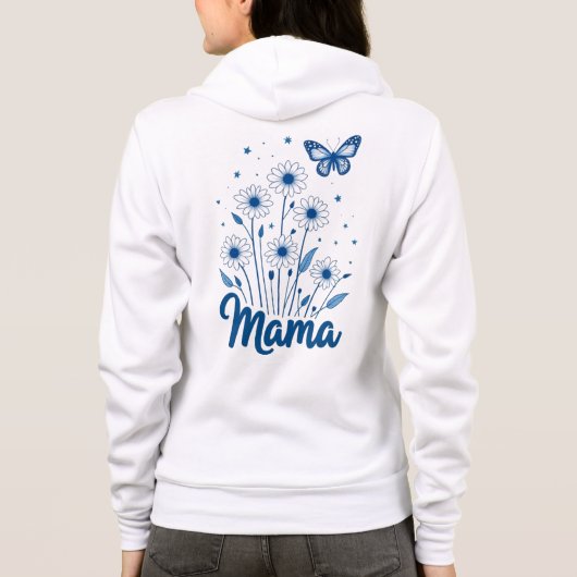 Veste À Capuche Script de maman florale avec papillon bleu (Dos)