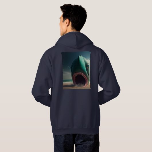Veste À Capuche Sculpture de requin sur la plage (Dos entier)