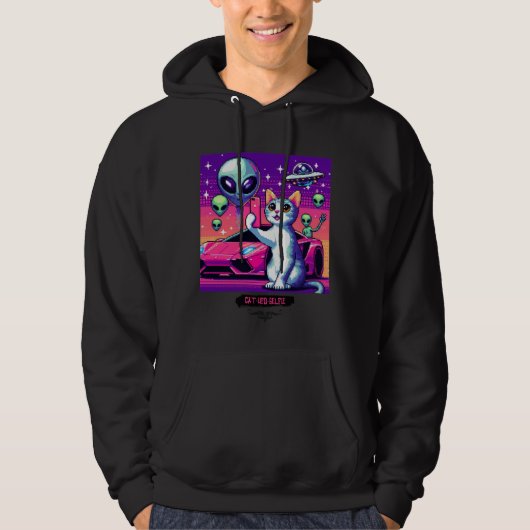 Veste À Capuche Selfie OVNI de chat : Pixel Art #24 (Devant)